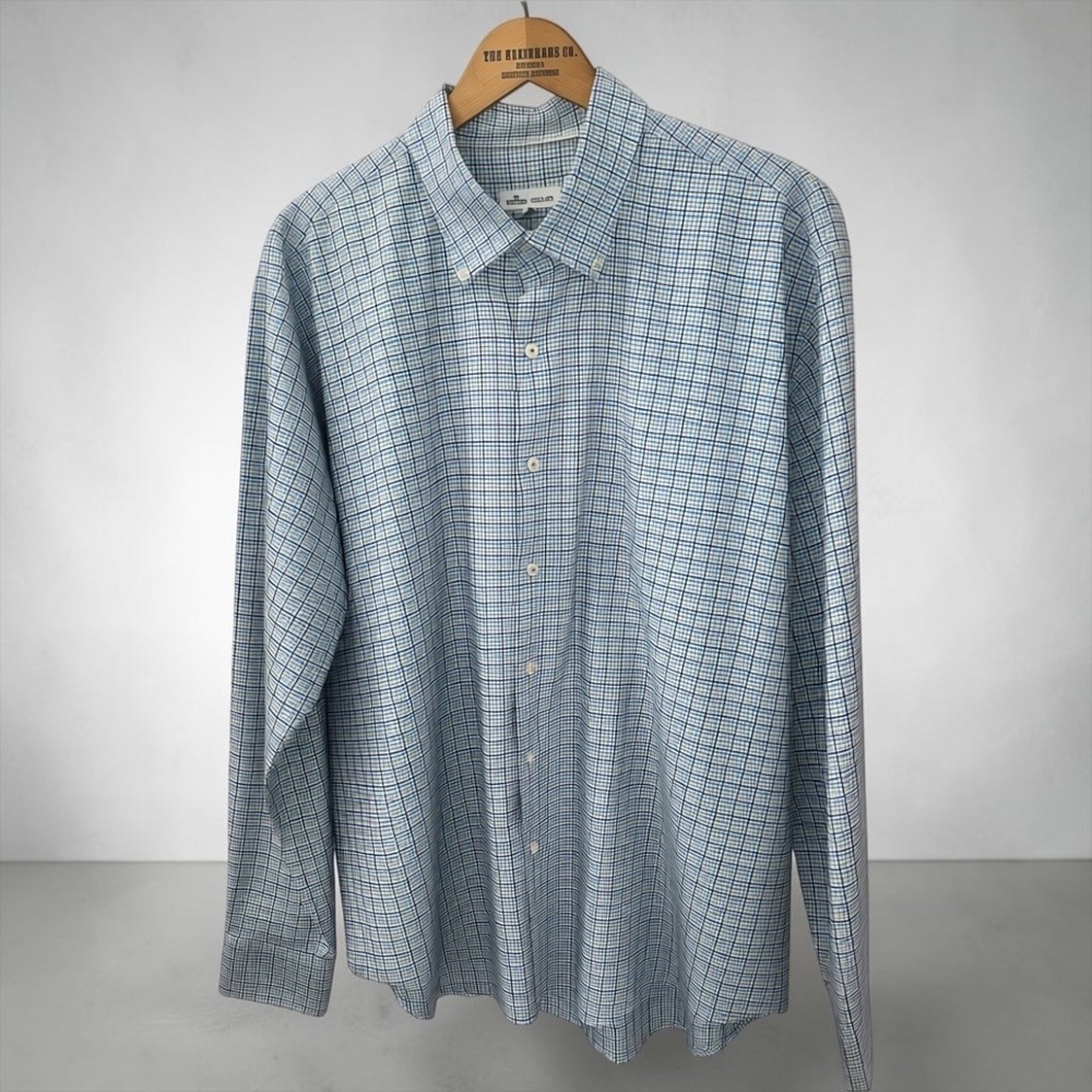 Peter Millar Mens XL Blue Tattersall Check Button Down Shirt MF19W26NBL